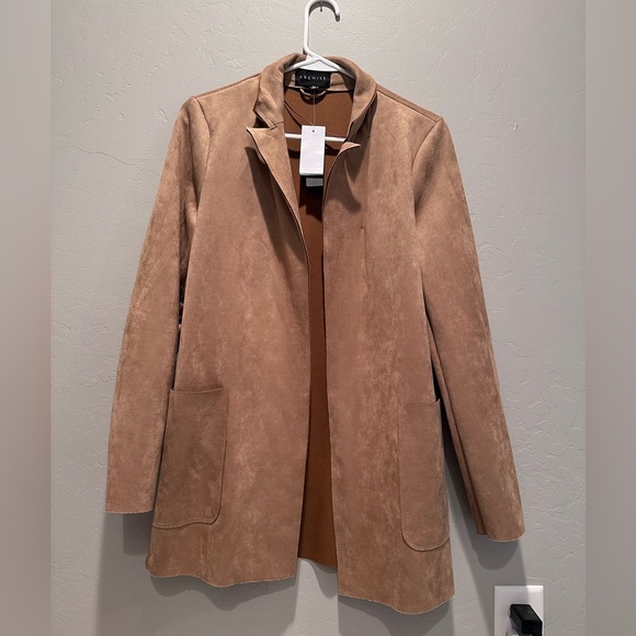 Premise Faux Leather Suede Tan Open Front Jacket Size Small NEW - Picture 1 of 8